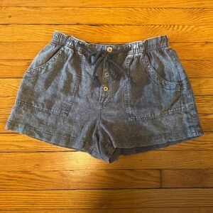 Free People Washed Black Chambray Drawstring Cargo Shorts in Blue